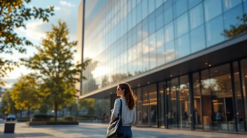 Modernes Bürogebäude in Magdeburg an einem sonnigen Tag